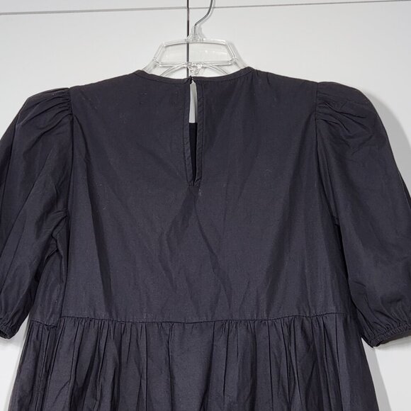 Aritzia Little Moon Delphi Poplin Dress Puff-Sleeve Tiered Women's Size S Black - Picture 8 of 11